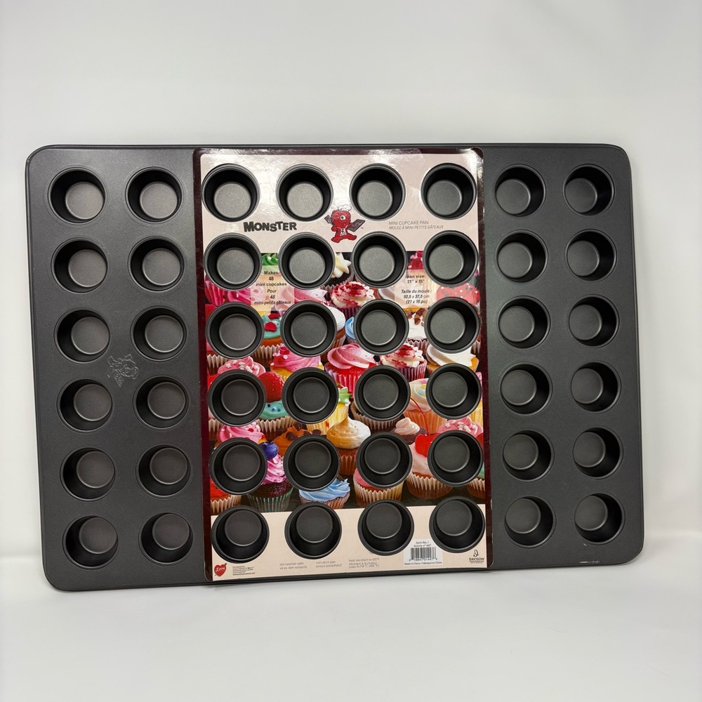 Monster Mini Cupcake Muffin Pan 48 Count Non Stick NEW  21”X 15” Love Cooking Co